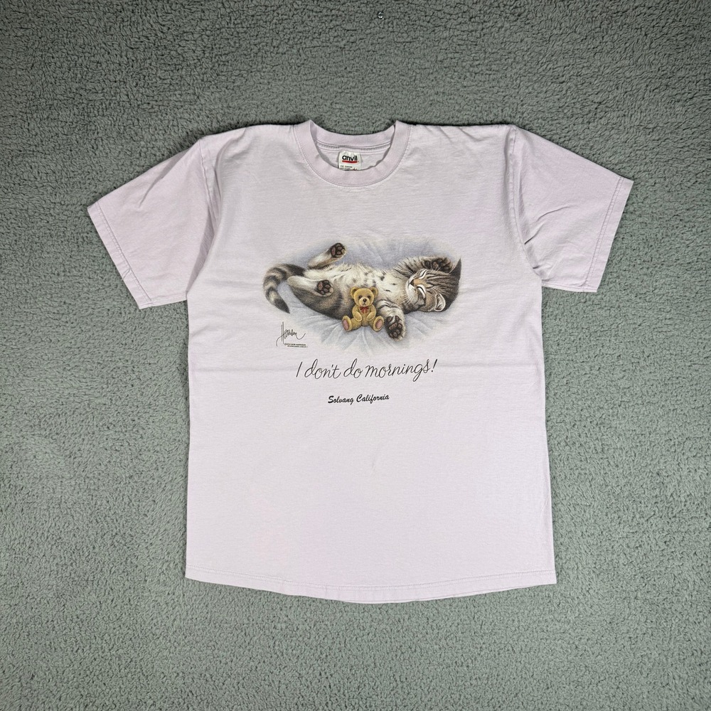 Vintage I Dont Do Mornings Cat Tshirt Size Large Kitten Anvil